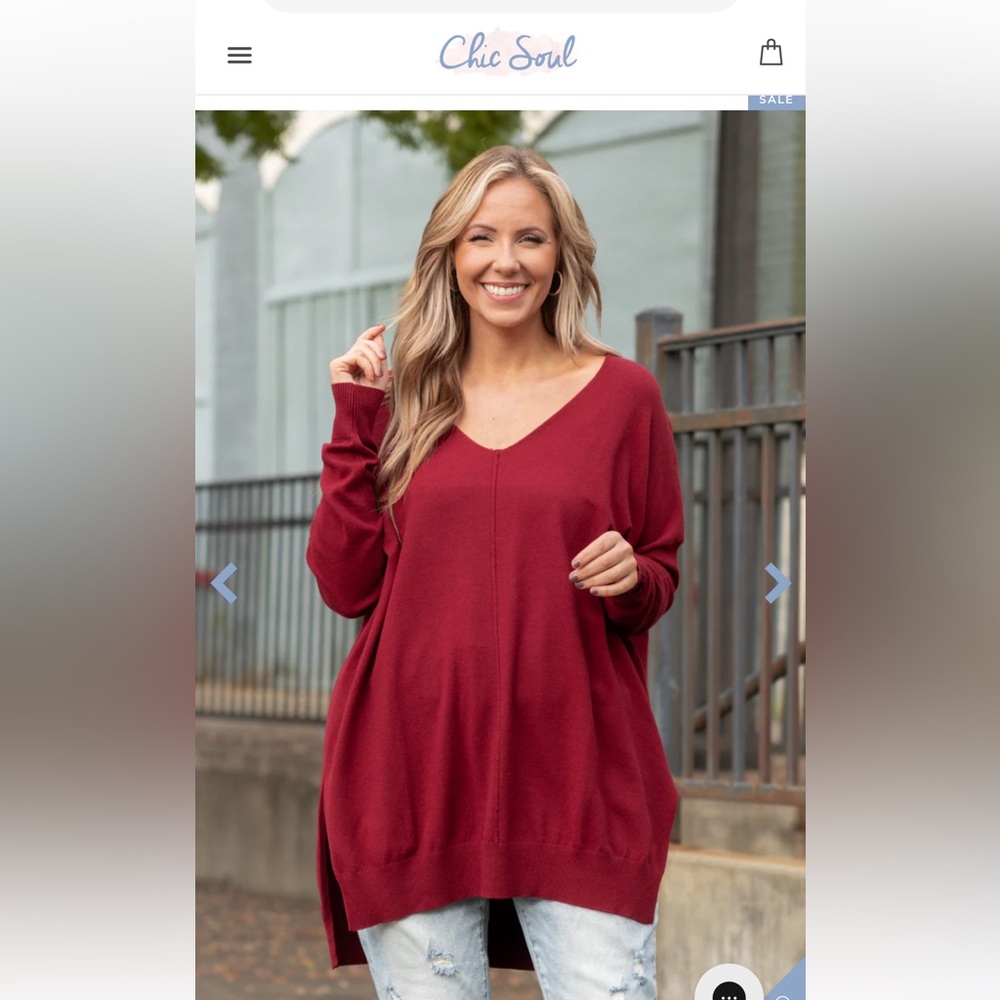 Chic Soul Women's V-Neck Sweater in Rich Burgundy